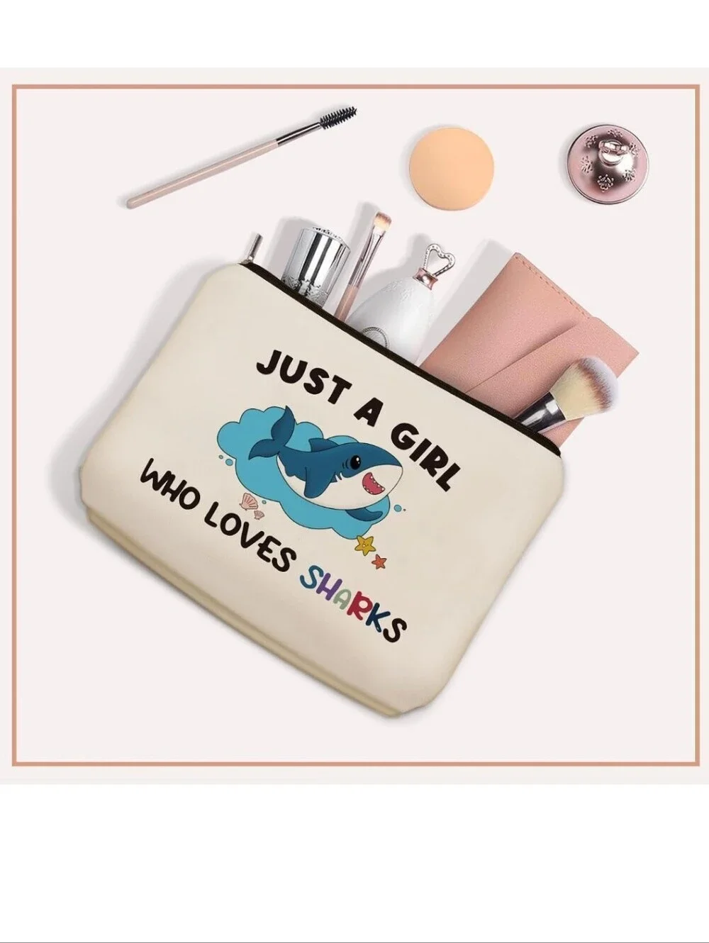 Just A Girl Who Loves Sharks Cream Cosmetic Bag
